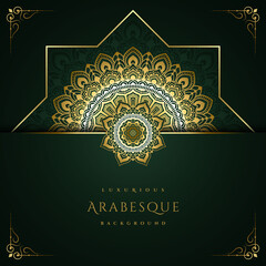 Luxurious arabesque background with half gold mandala style art vector on back side