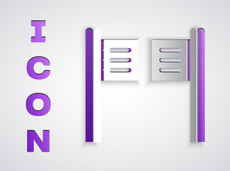 Paper cut Old western swinging saloon door icon isolated on grey background. Paper art style. Vector Illustration