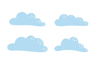 Vector set of cute blue flat style clouds. Funny cartoon sky illustration for kids. Cheerful childish icons isolated on white background..