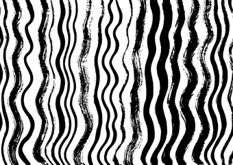 Ink wavy stripe texture. Pattern. Abstract painting background. Vector illustration. Hand drawn artwork. Poster, banner, wallpaper. Black and white, gray, monochrome