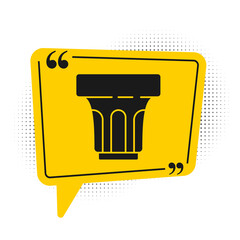 Black Glass with water icon isolated on white background. Soda glass. Yellow speech bubble symbol. Vector Illustration