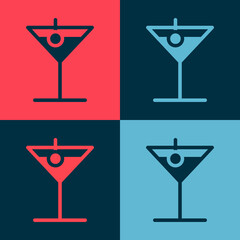 Pop art Martini glass icon isolated on color background. Cocktail icon. Wine glass icon.  Vector Illustration