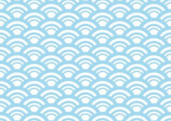 青海波の水色系和柄パターン　線幅の変化する大きめの模様 - obrazy, fototapety, plakaty