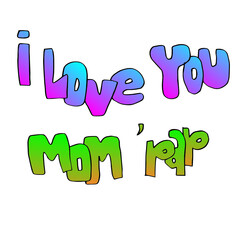 doodle i love u mom and pap for greeting card.vector illustration.