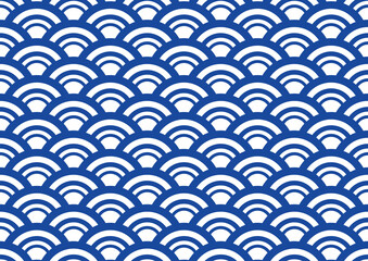 青海波の藍色系和柄パターン　線幅の変化する大きめの模様