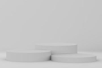 3d gray white cylinder podium minimal studio background. Abstract 3d geometric shape object illustration render.