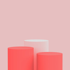3d pink orange white cylinder podium minimal studio background. Abstract 3d geometric shape object illustration render. Display for cosmetic perfume fashion and summer holiday product.