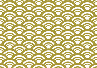 青海波の金色系和柄パターン　線幅の変化する大きめの模様