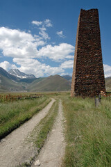 Medieval tower in Trusso gorge. Mzcheta Mtianeti Region, Georgia, Caucasus.