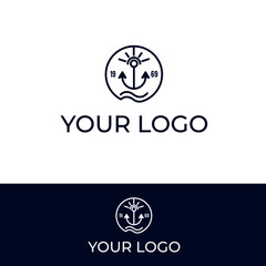 anchor sea sun logo design minimal and modern logotype  vector template