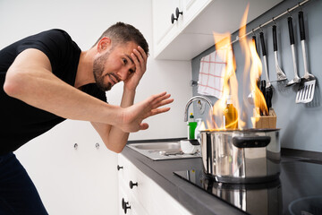 Bad Cooking Accident Disaster In Kitchen