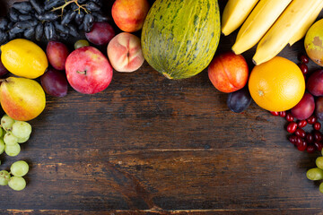 Obraz na płótnie Canvas a lot of fresh fruit on the table