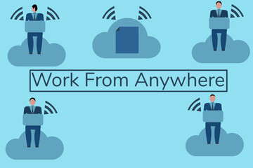 Business Concept.The Businessman using cloud technology to access from anywhere and work from anywhere.