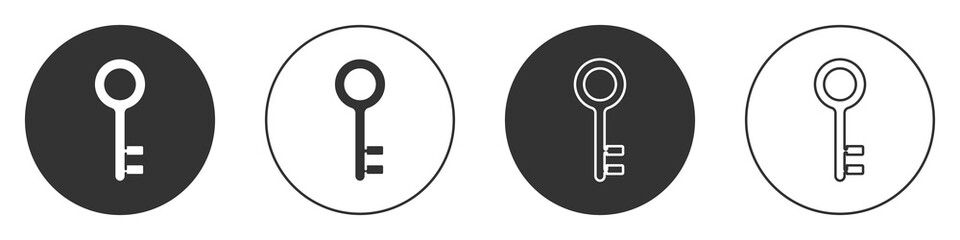 Black House key icon isolated on white background. Circle button. Vector Illustration