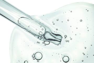 Liquid gel or serum on a screen of microscope white isolated background