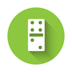 White Domino icon isolated with long shadow. Green circle button. Vector Illustration