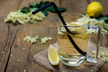 Homemade elderflower juice in a glass