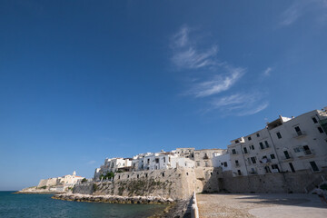 Panoramic view of old town of Vieste, Gargano peninsula, Apulia region, South of Italy
