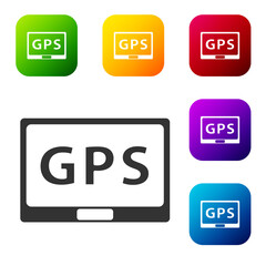 Black Gps device with map icon isolated on white background. Set icons in color square buttons. Vector Illustration