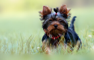 york puppy in the grass