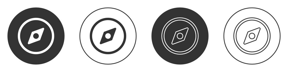 Black Compass icon isolated on white background. Windrose navigation symbol. Wind rose sign. Circle button. Vector Illustration