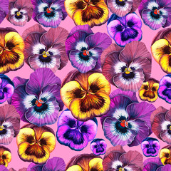 pansies flowers painted in watercolor in an endless pattern for printing on fabric and Wallpaper.