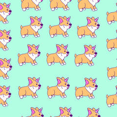 Cute Character Kawaii Welsh Corgi Unicorn Pattern