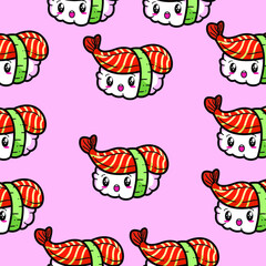 Cute Character Kawaii Asian Sushi Pattern