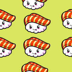 Cute Character Kawaii Asian Sushi Pattern