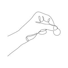 Continuous line drawing of hand hold coin to give charity. Vector illustration