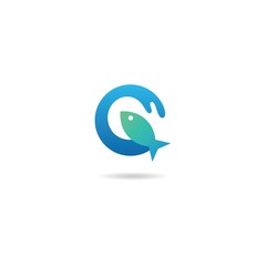 initial g logo with fish design vector, icon, element, template