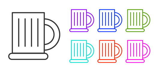 Black line Wooden beer mug icon isolated on white background. Set icons colorful. Vector Illustration