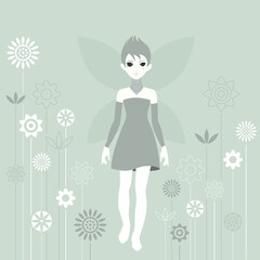 Fairy is walking through the flower garden