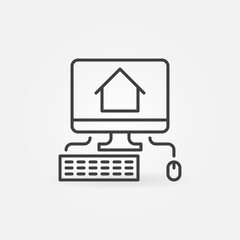 PC with House line icon. Working at Home vector outline concept symbol