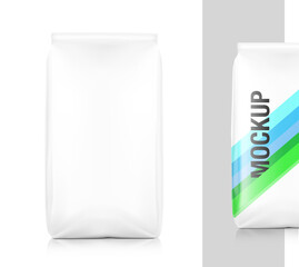 High realistic clean vertical bag mockup. Side and front view. Vector illustration isolated on white background. Easy to use for presentation your product, idea, promo, design. EPS10.