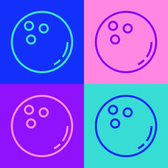 Pop art line Bowling ball icon isolated on color background. Sport equipment.  Vector Illustration