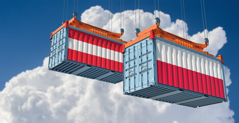 Freight containers with Austria and Poland flag. 3D Rendering 