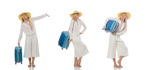 Woman in travelling concept on white