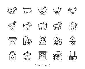 animal and farm line icon set vector