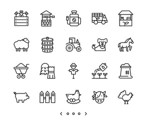 animal and farm line icons set vector