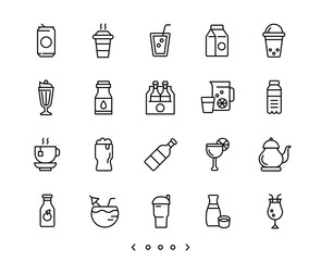 beverage line icons set vector