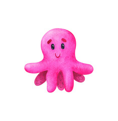 Pink octopus. Cute children's illustration isolated on a white background. Print with a cartoon sea creature. Stock image