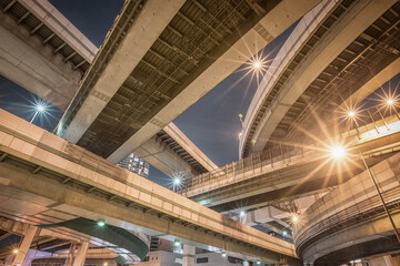 Night View of Junction in Osaka,Japan