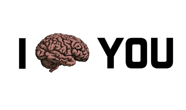 I love you pero en lugar de un coraz&oacute;n hay un cerebro. Ilustraci&oacute;n que representa a la gente sapiosexual, que se enamoran de otros por su inteligencia