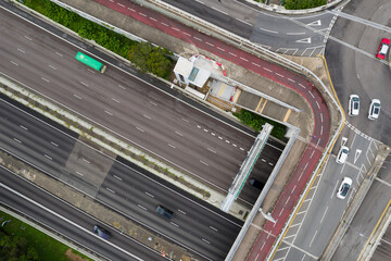 Drone fly over the highway in Hong Kong