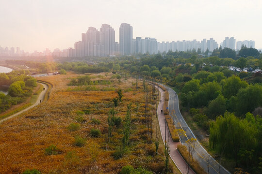 Landscape View From Dongjak Bridge At Hun River .South Korea.