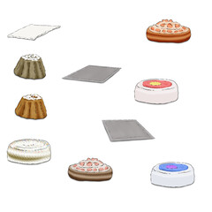 Set of multi-colored tasty cakes and cupcakes on a white background.