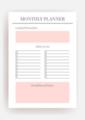 Planner sheet vector. Printable vertical notebook page