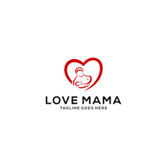 Illustration of love a mother breastfeeding her little baby logo vector.