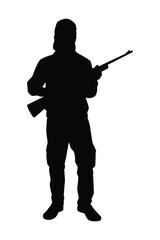 Animal hunter man with his sniper gun silhouette vector on white